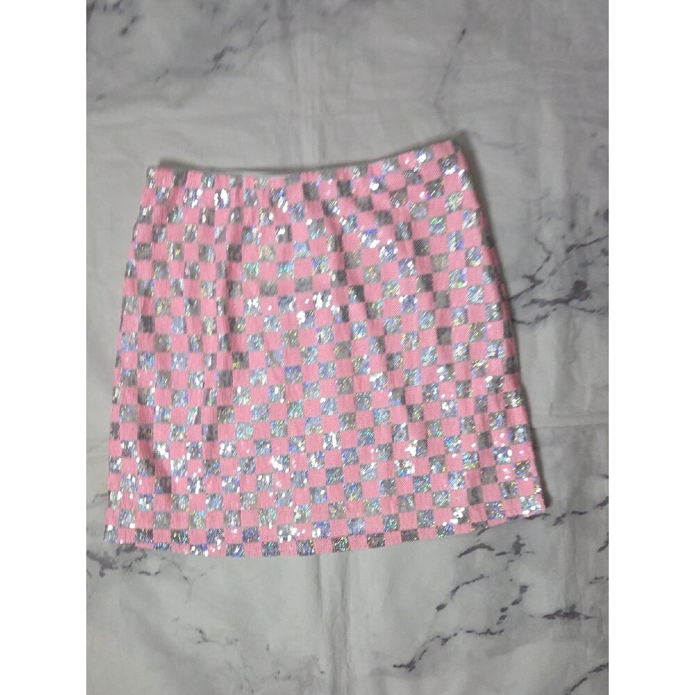 Main Strip Pink/Silver Checkerboard Sequin Skirt